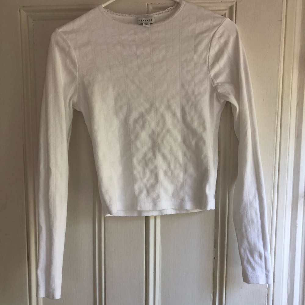 Topshop Lace Trim Long sleeve Fitted Tee